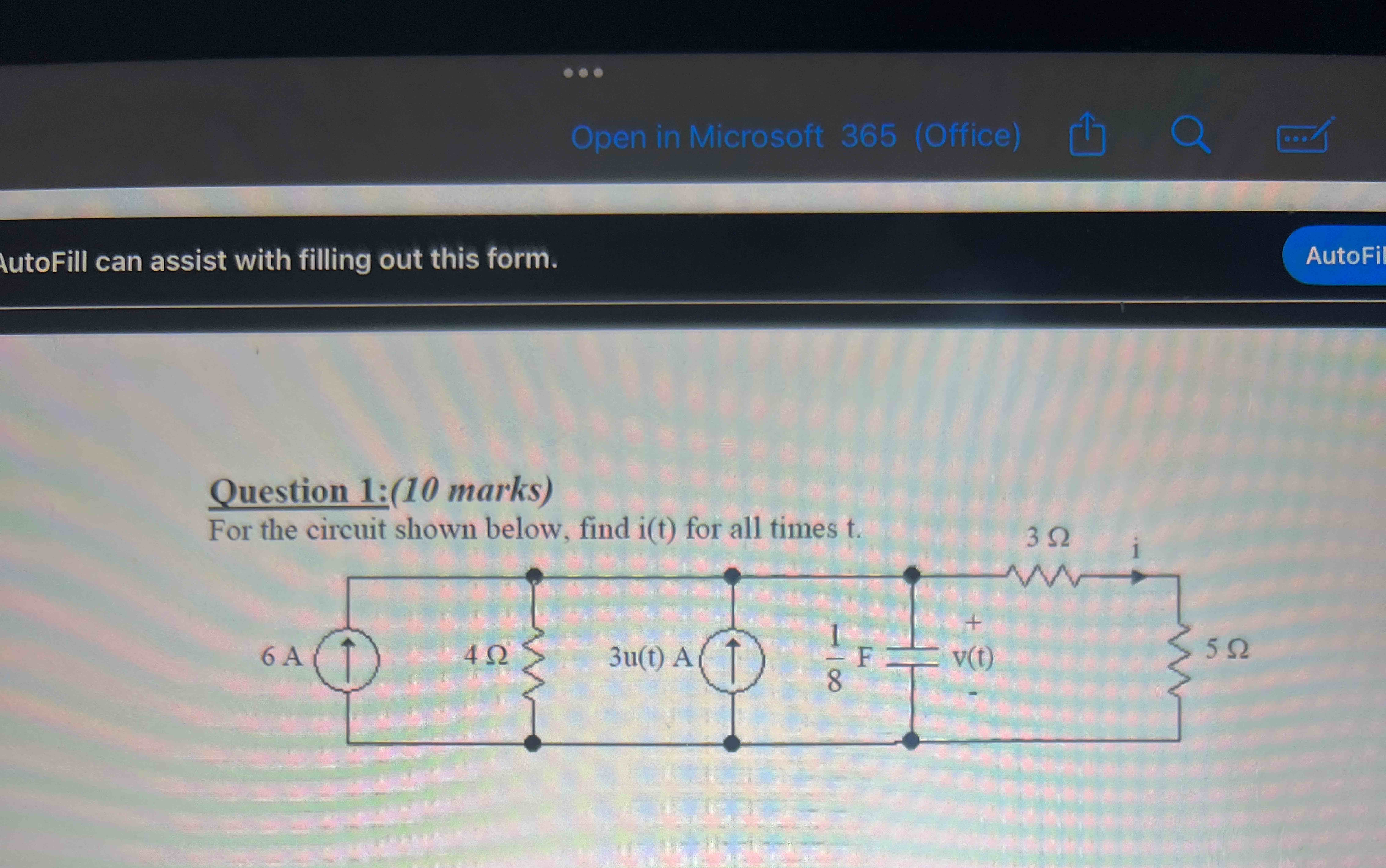 Question 1 : ( 1 0 marks ) For the circuit shown