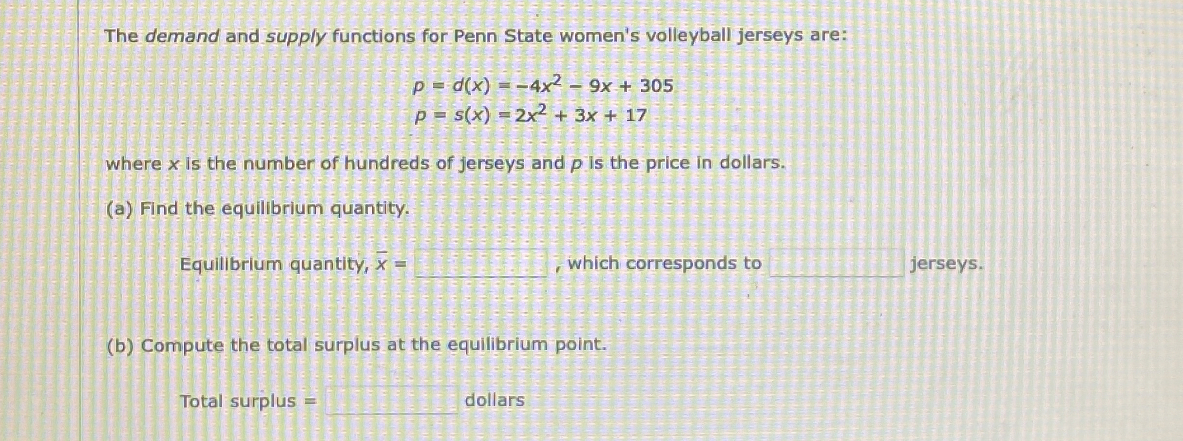 The demand and supply functions for Penn State