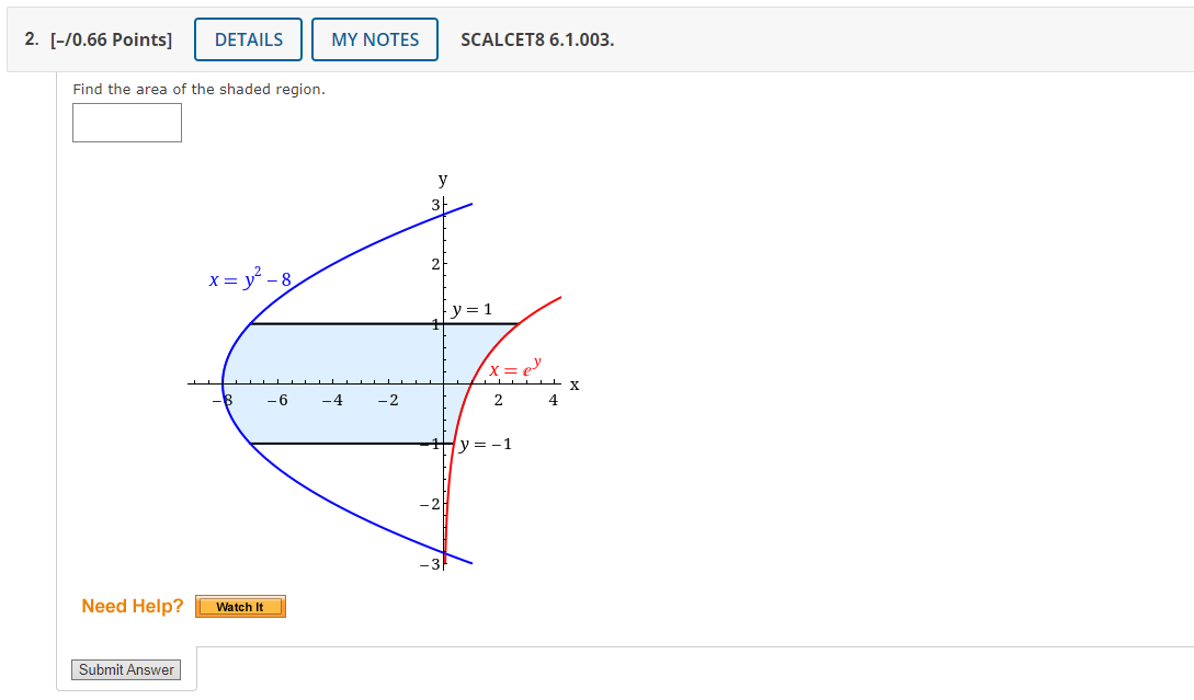 2 . [ - / 0 . 6 6 Points ] SCALCET 8 6 . 1 . 0 0