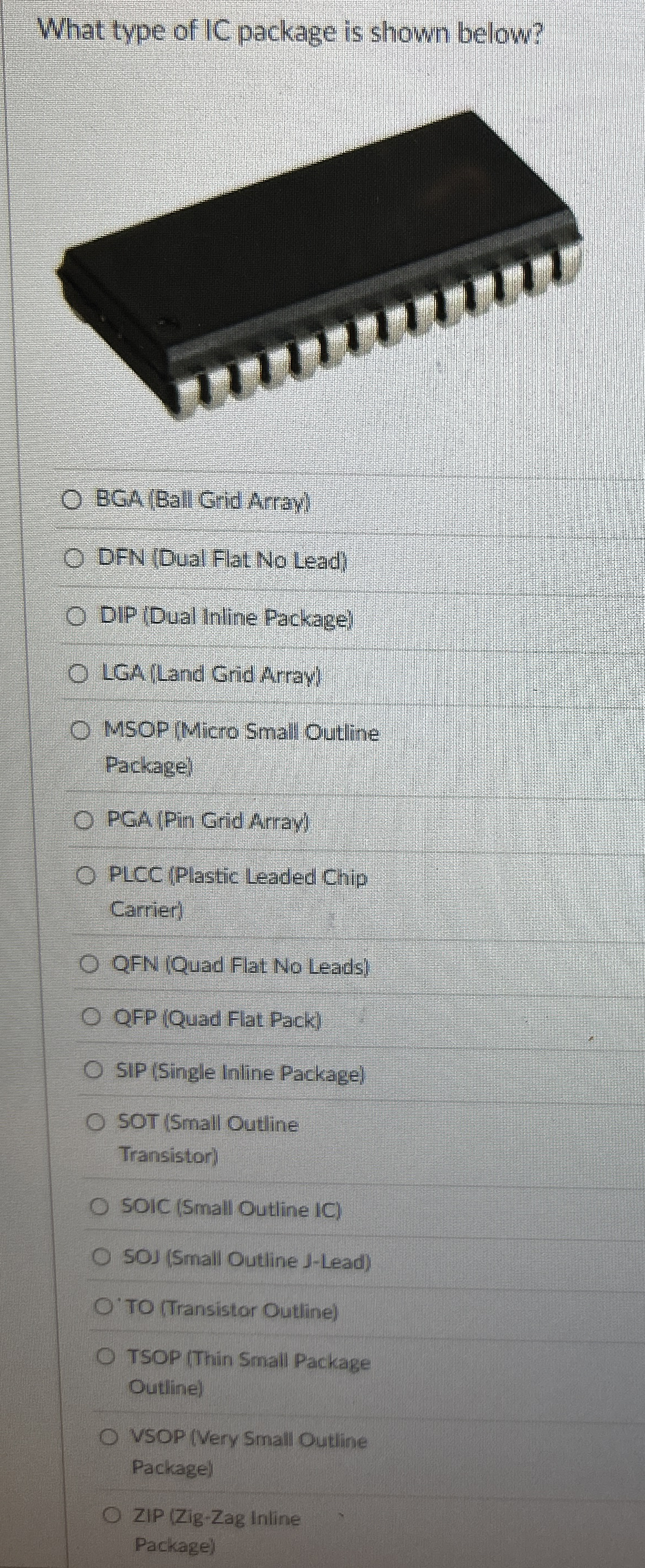 What type of IC package is shown below? BGA (