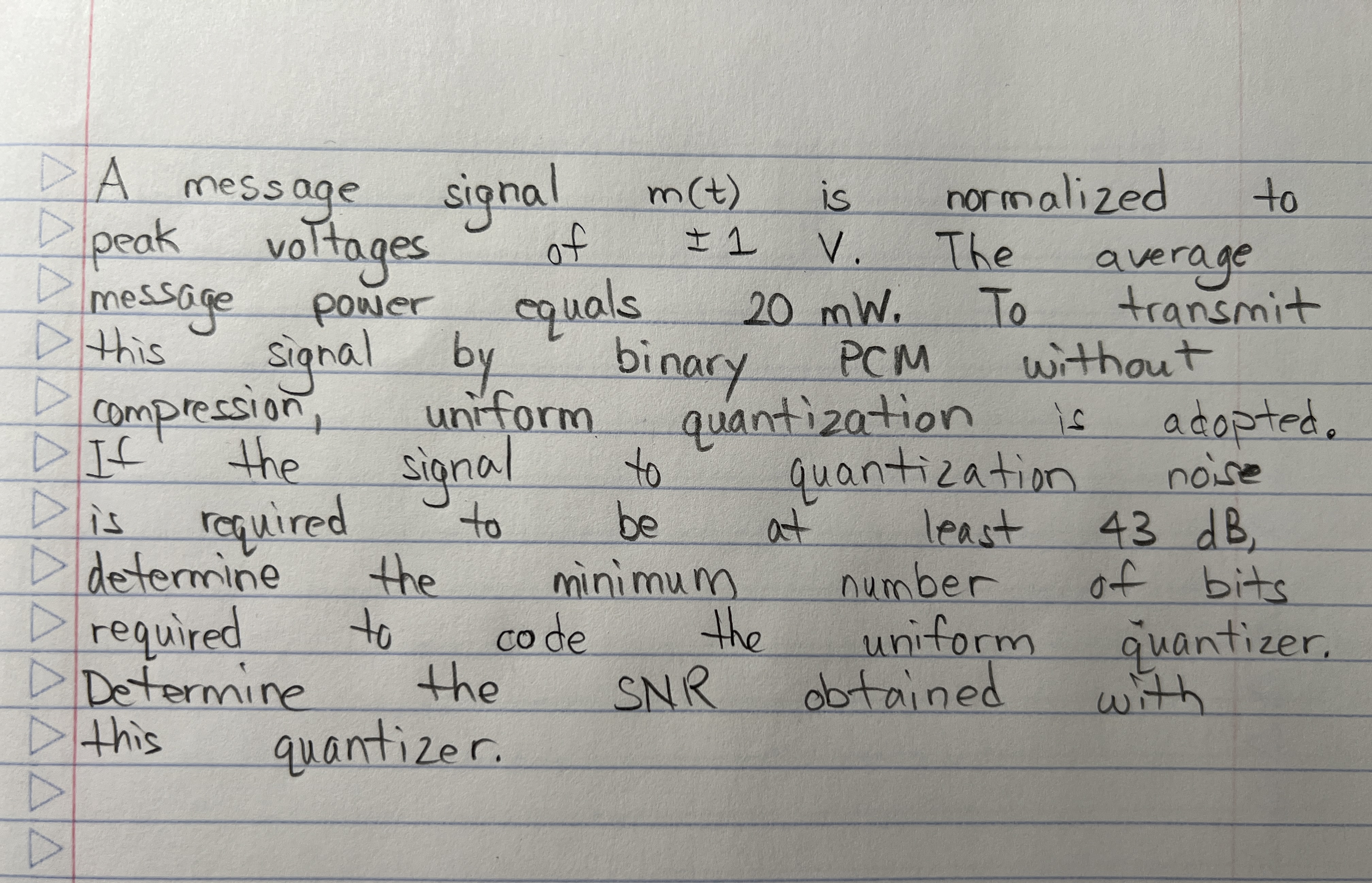 A message signal m ( t ) is normalized to peak