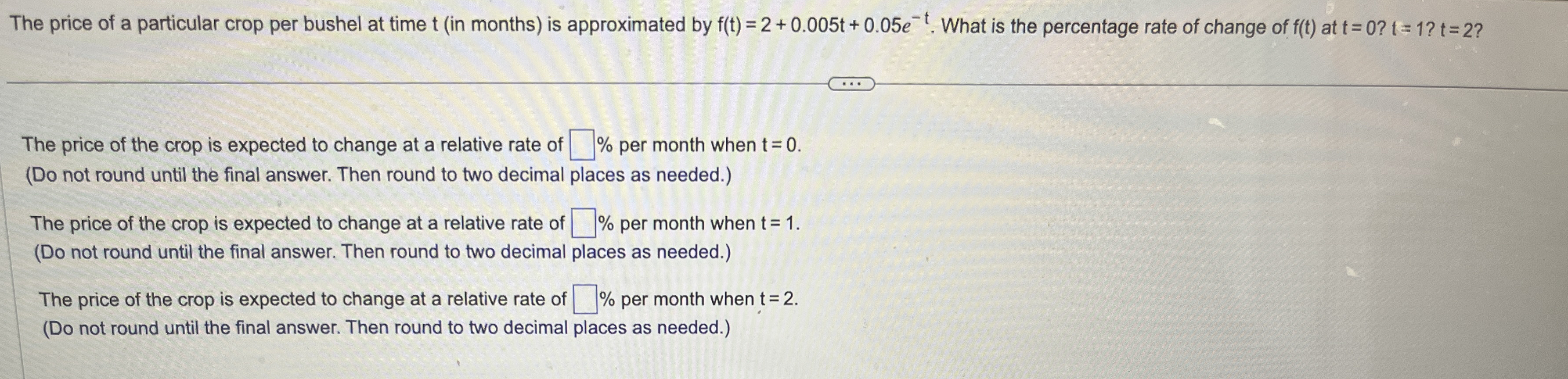 The price of a particular crop per bushel at time