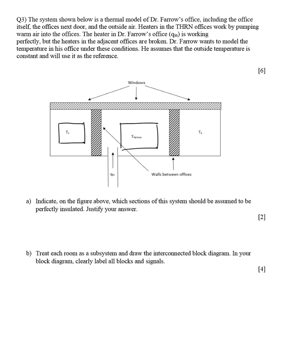 Q 3 ) The system shown below is a thermal model