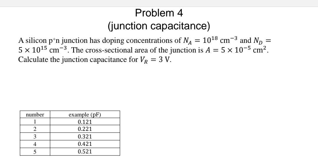 Problem 4 ( junction capacitance ) A silicon p +