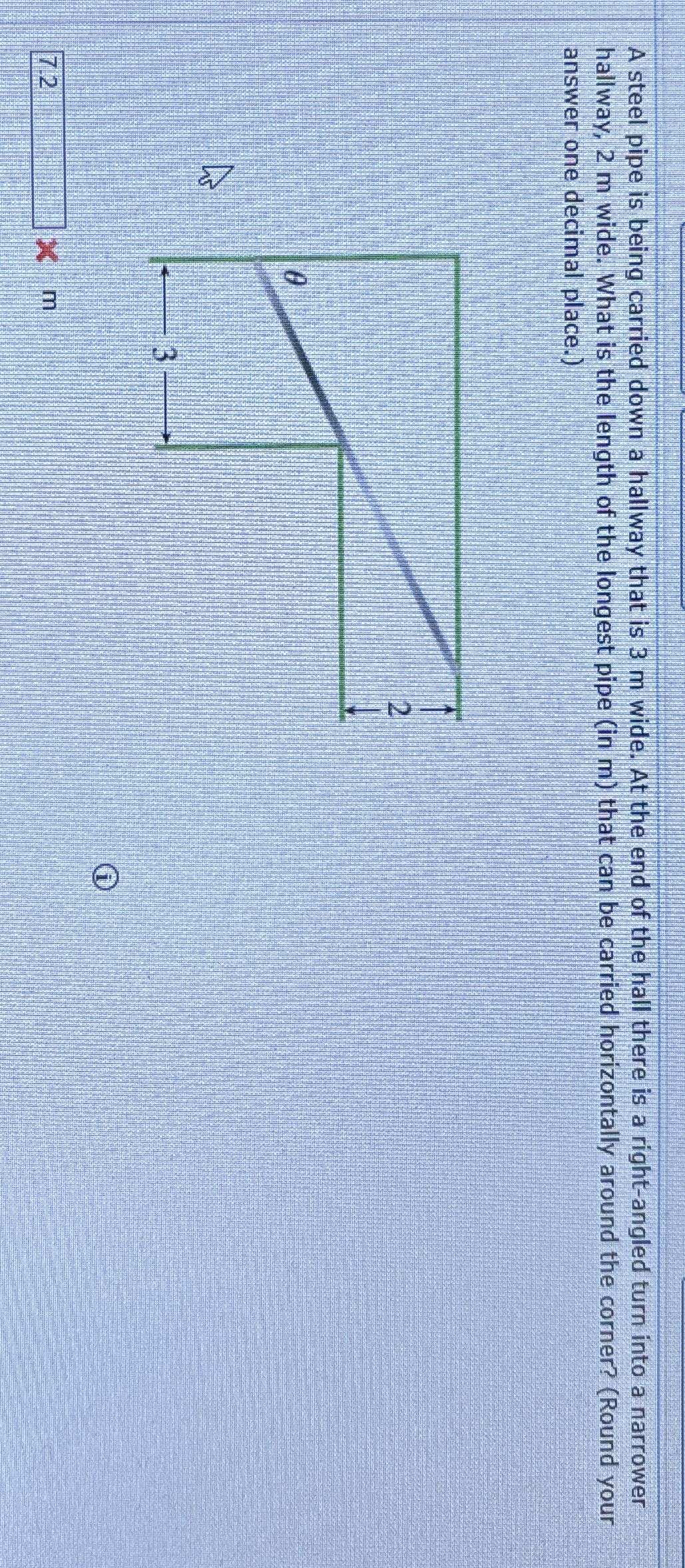 A steel pipe is being carried down a hallway that