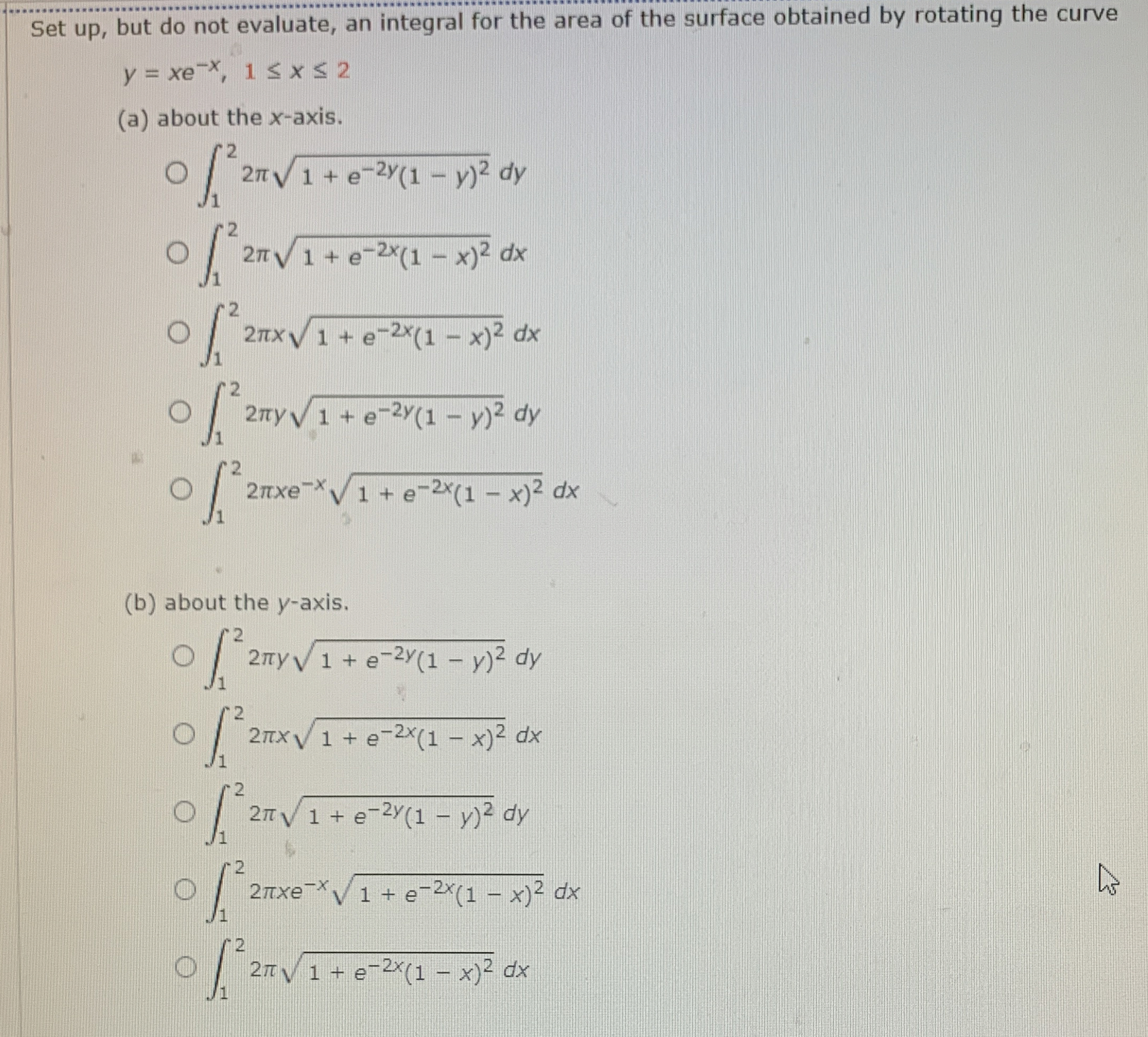 Set up , but do not evaluate, an integral for the