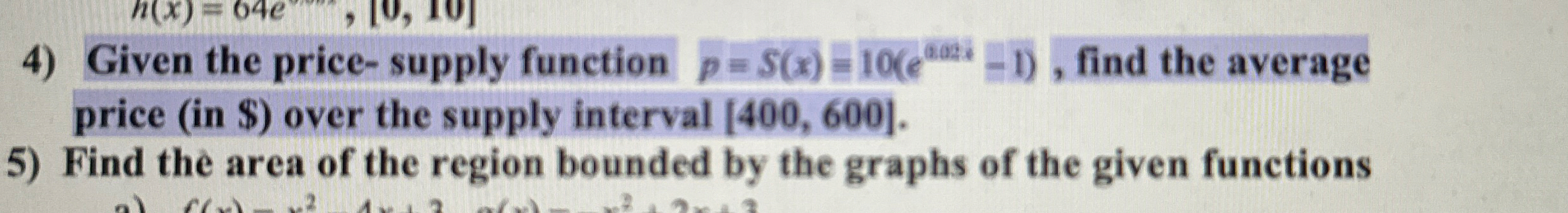 Given the price - supply function p = S ( x ) - =