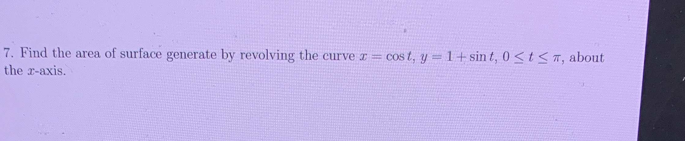 Find the area of surface generate by revolving