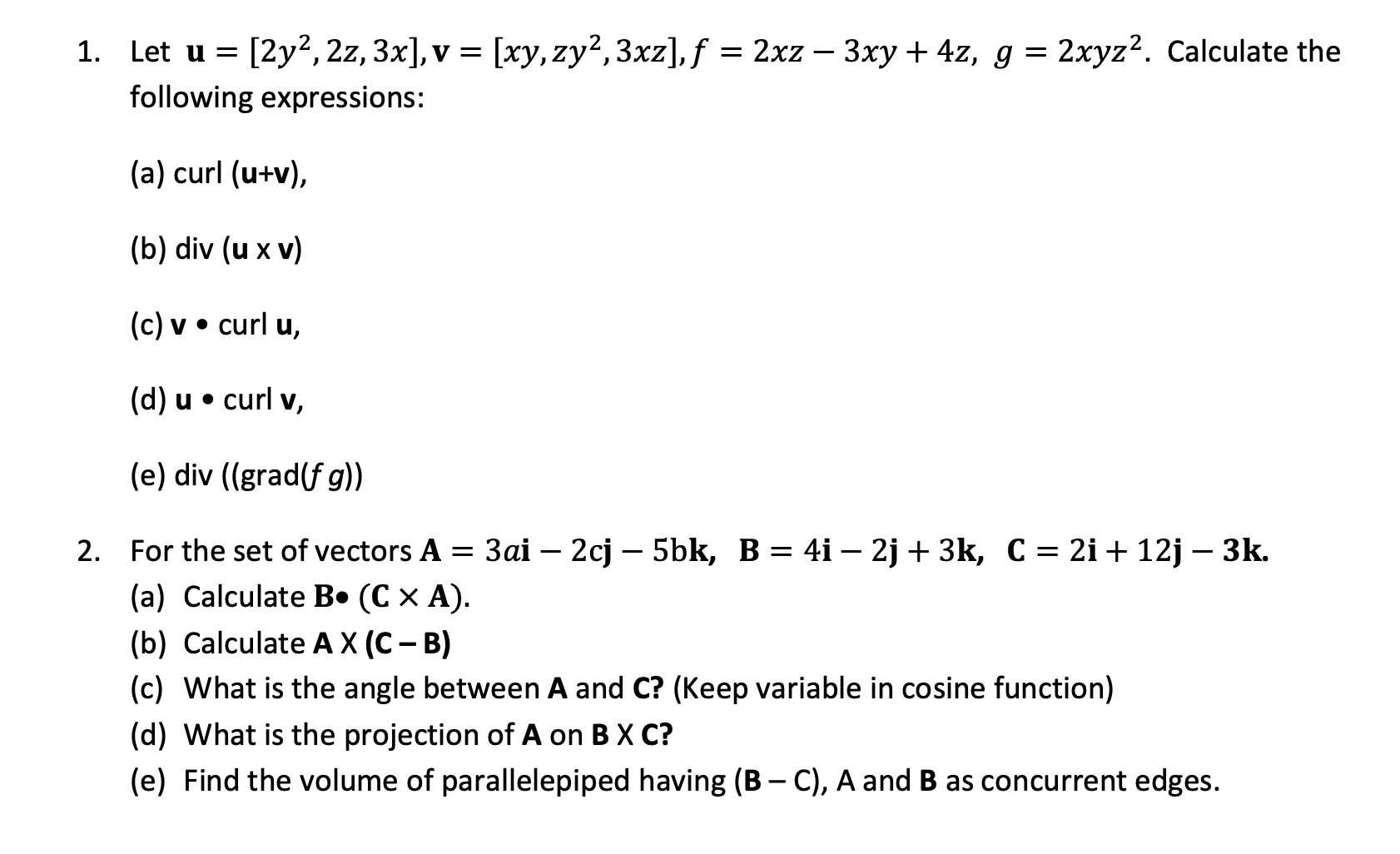 1 . Let u = [ 2 y ^ ( 2 ) , 2 z , 3 x ] , v = [