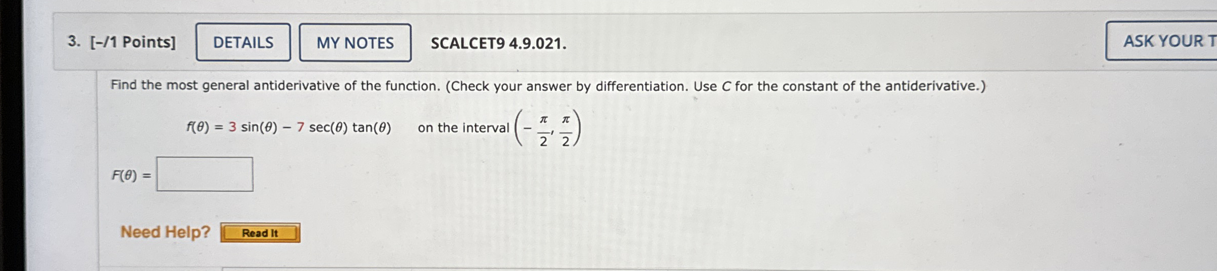 [ - / 1 Points ] SCALCET 9 4 . 9 . 0 2 1 . Find
