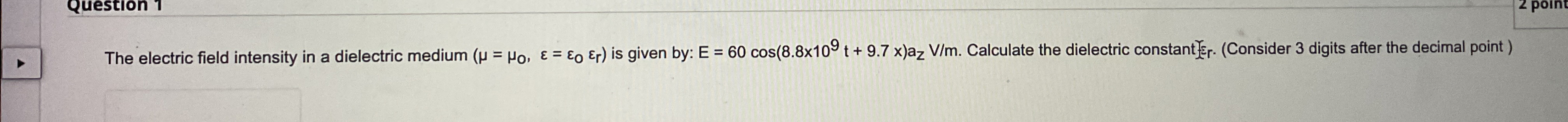 The electric field intensity in a dielectric