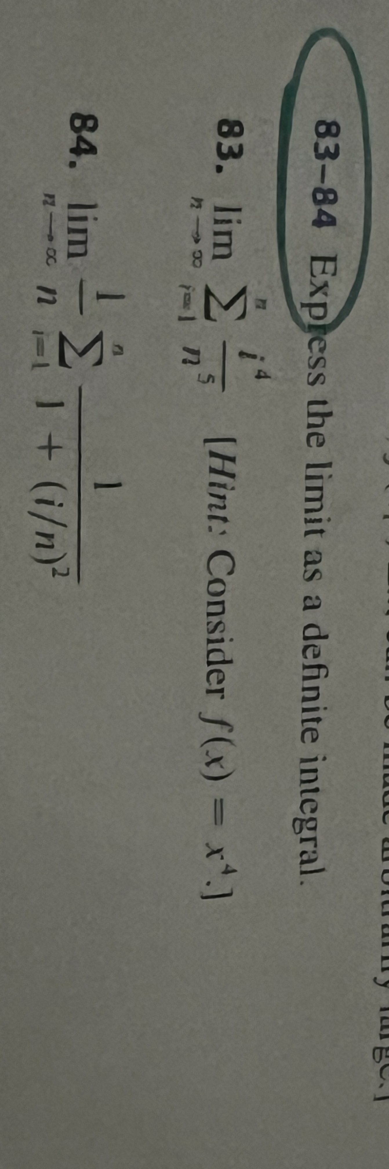 8 3 - 8 4 Expless the limit as a definite