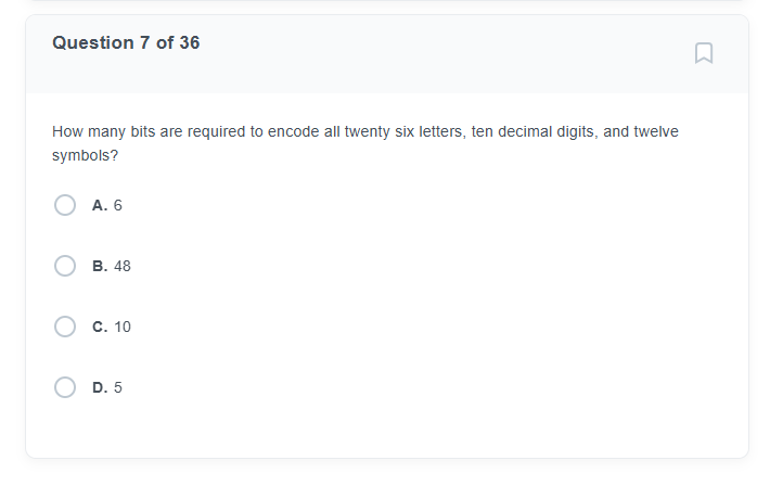 Question 7 of 3 6 How many bits are required to