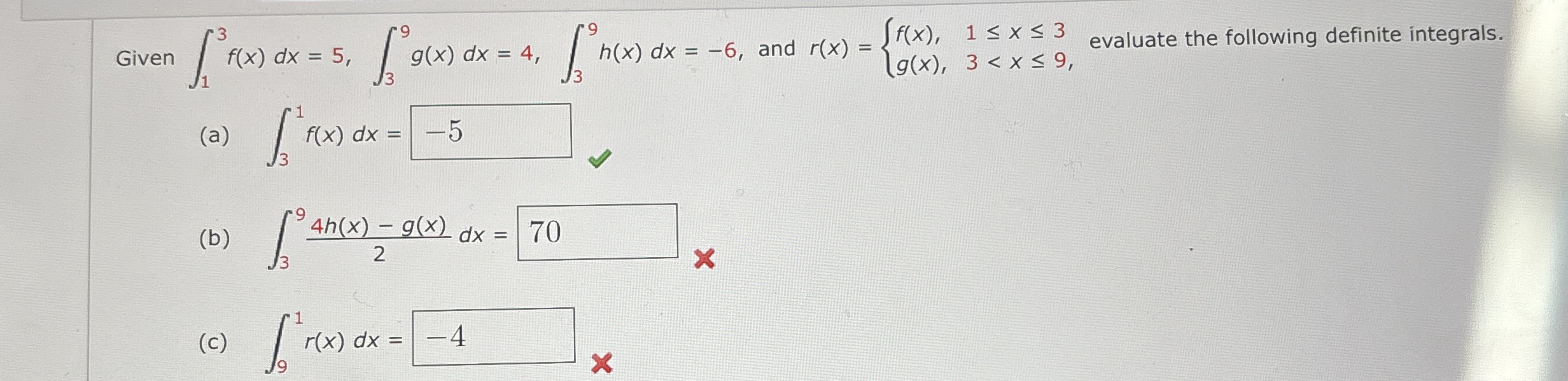 Given 1 3 f ( x ) d x = 5 , 3 9 g ( x ) d x = 4 ,