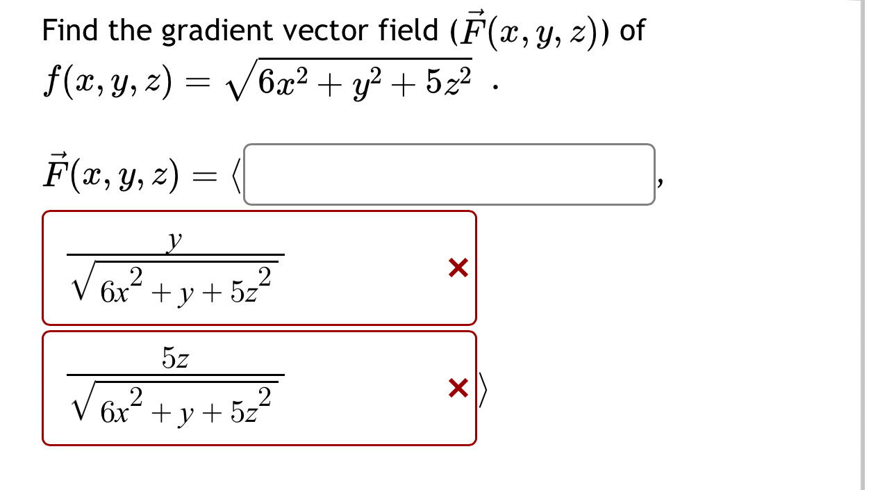 Find the gradient vector field ( v e c ( F ) ( x