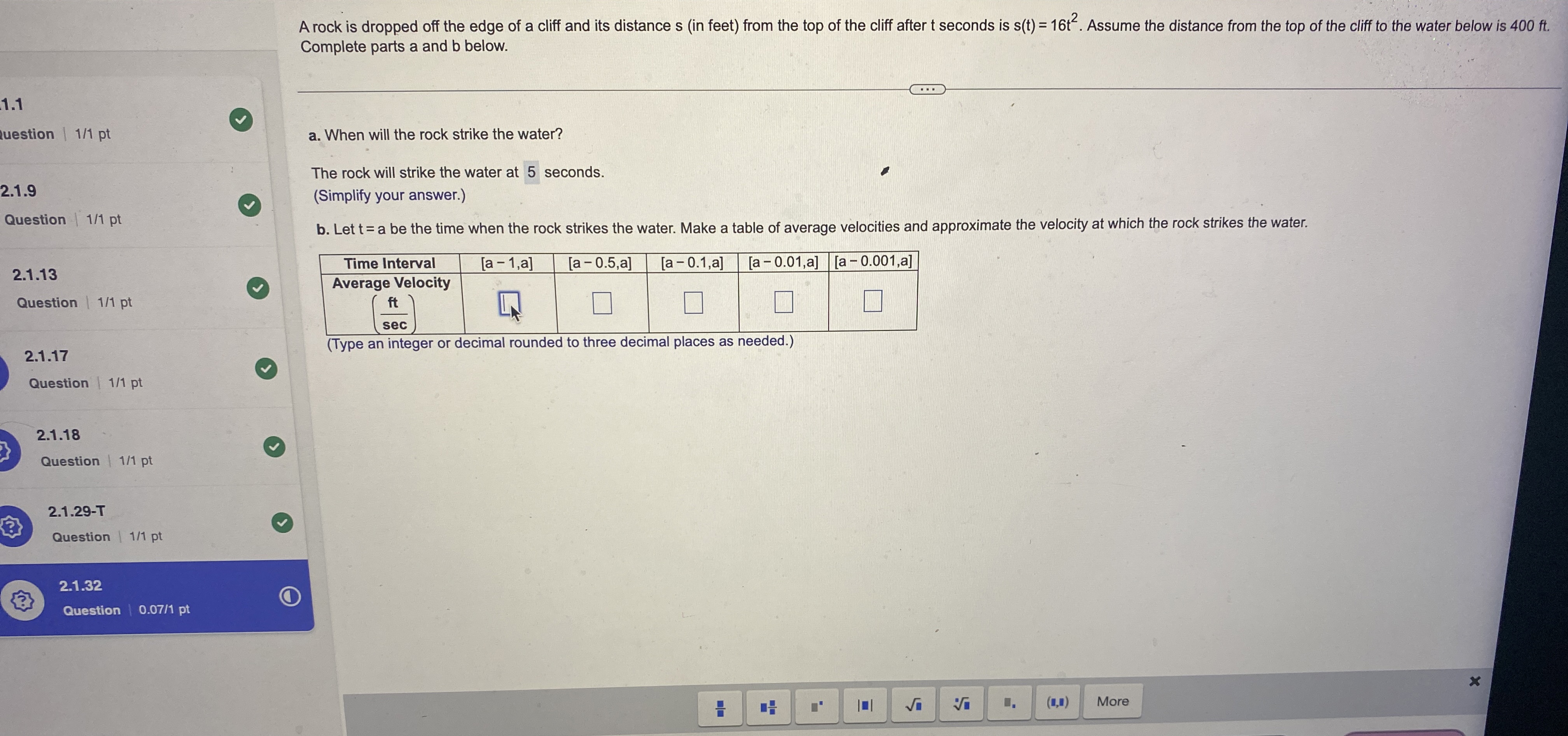 A rock is dropped off the edge of a cliff and its