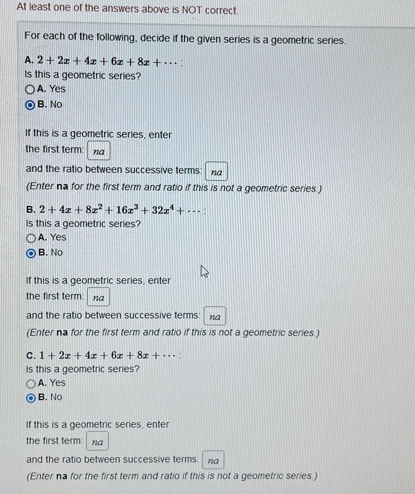 At least one of the answers above is NOT correct.