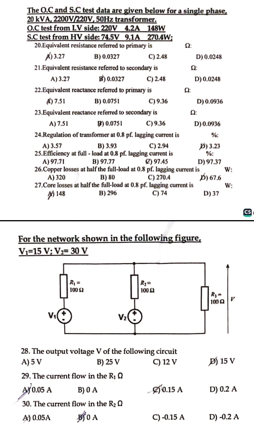The O . C and S . C test data are given below for
