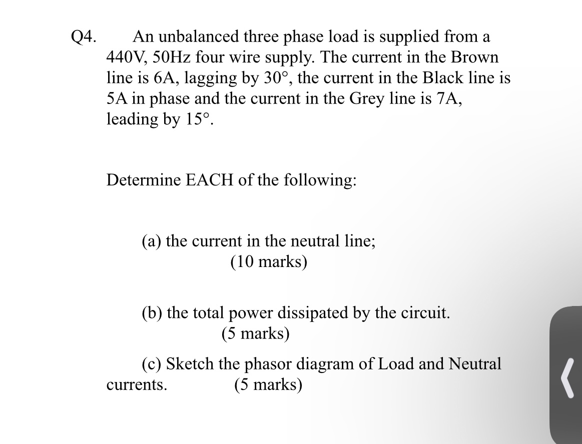 Q 4 . An unbalanced three phase load is supplied