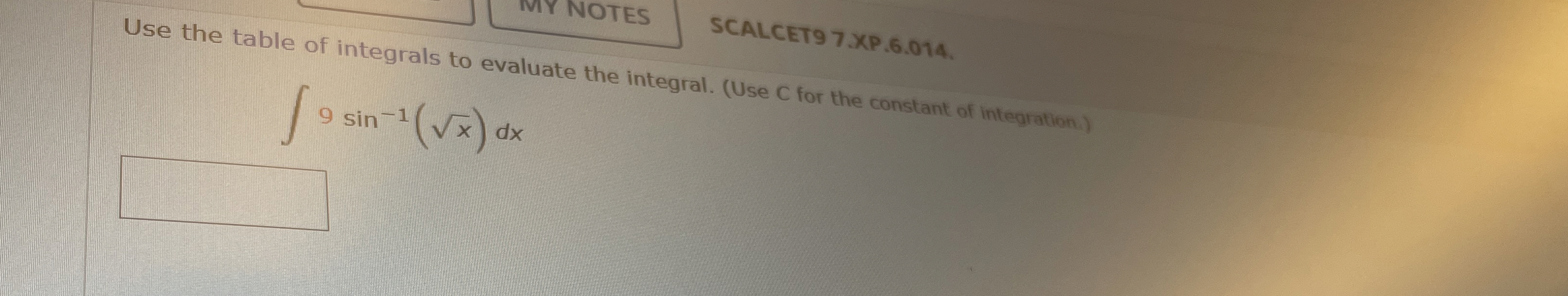 Use the table of integrals to evaluate the