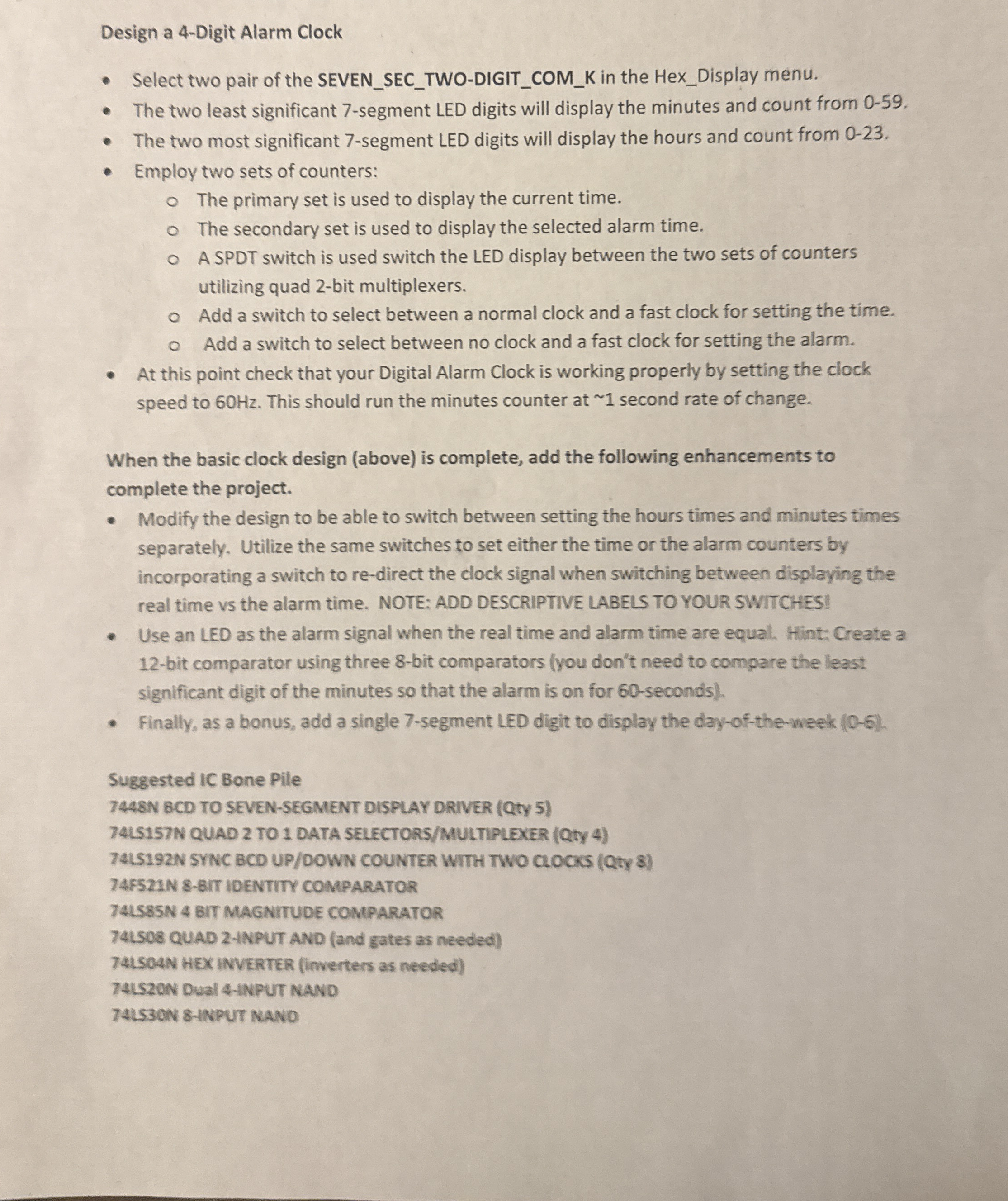 Design a 4 - Digit Alarm Clock Select two pair of