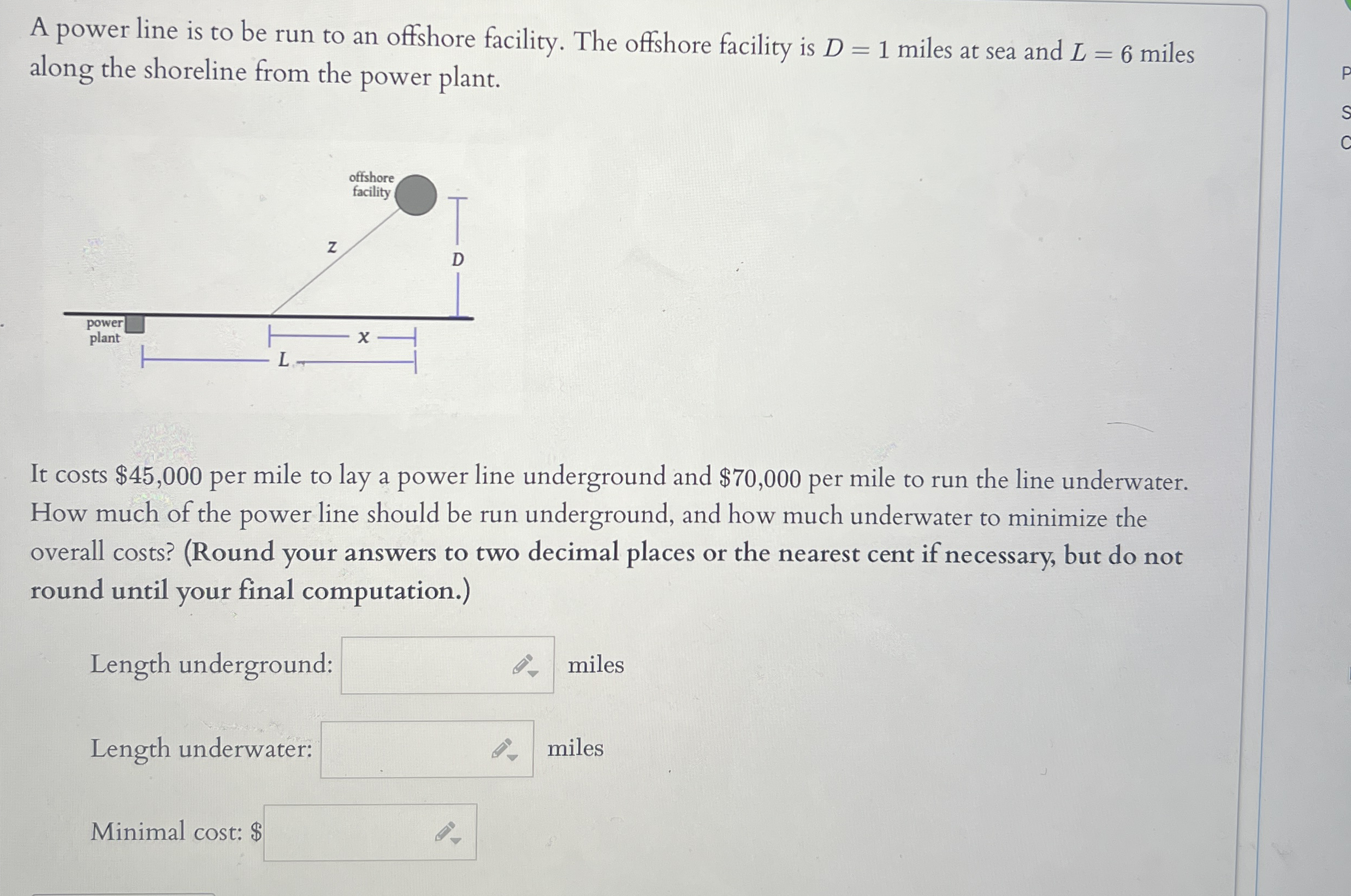 A power line is to be run to an offshore