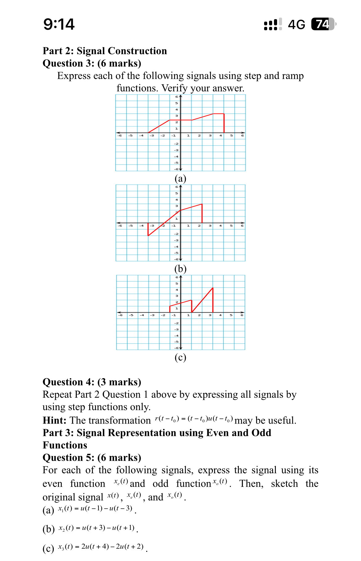 Part 2 : Signal Construction Question 3 : ( 6
