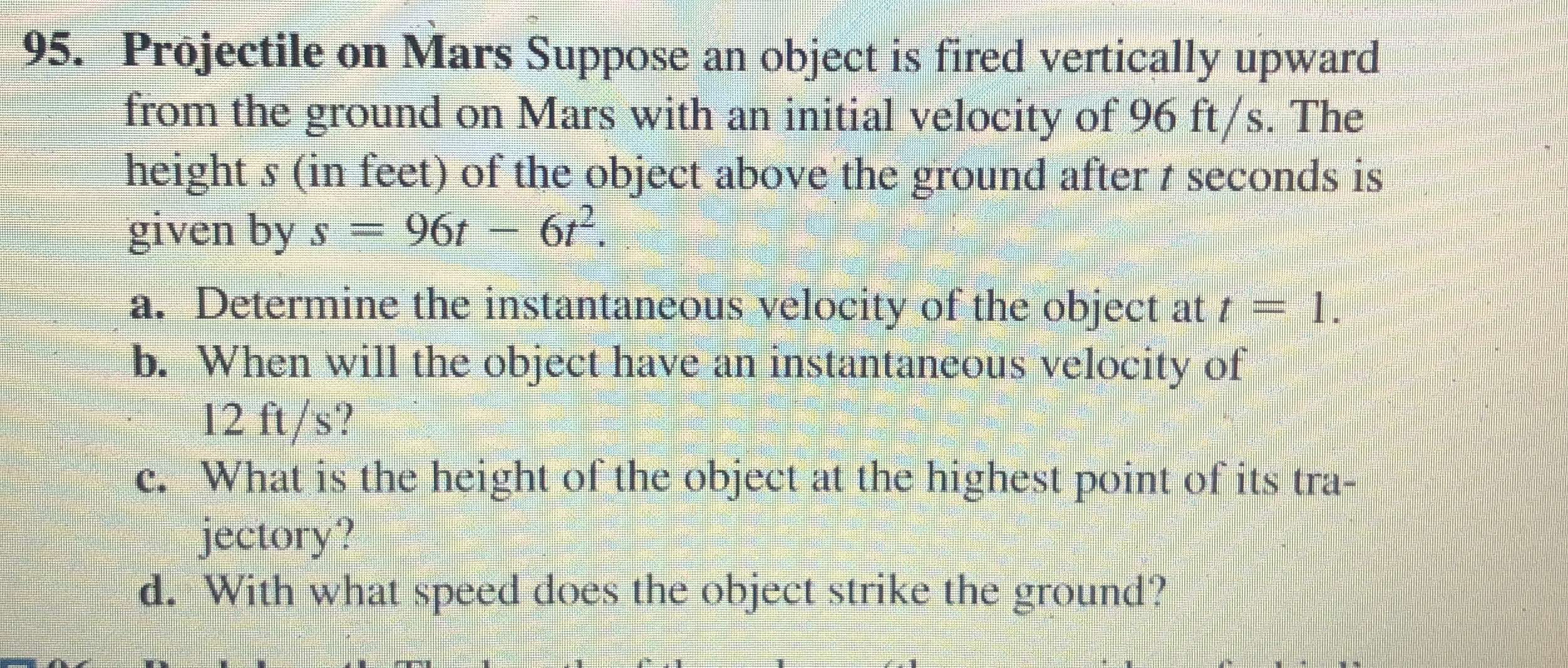Projectile on Mars Suppose an object is fired