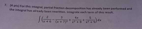 ( 4 pts ) For this integral, partial fraction
