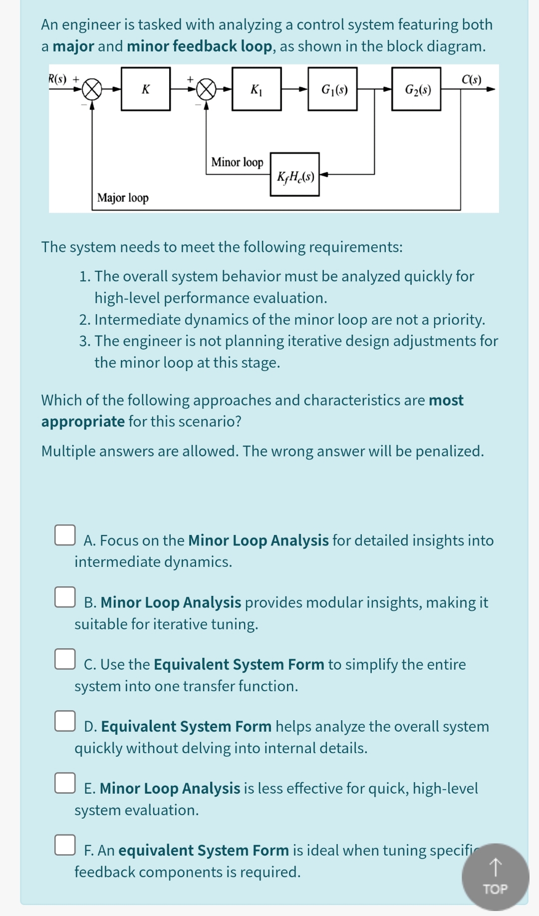 An engineer is tasked with analyzing a control