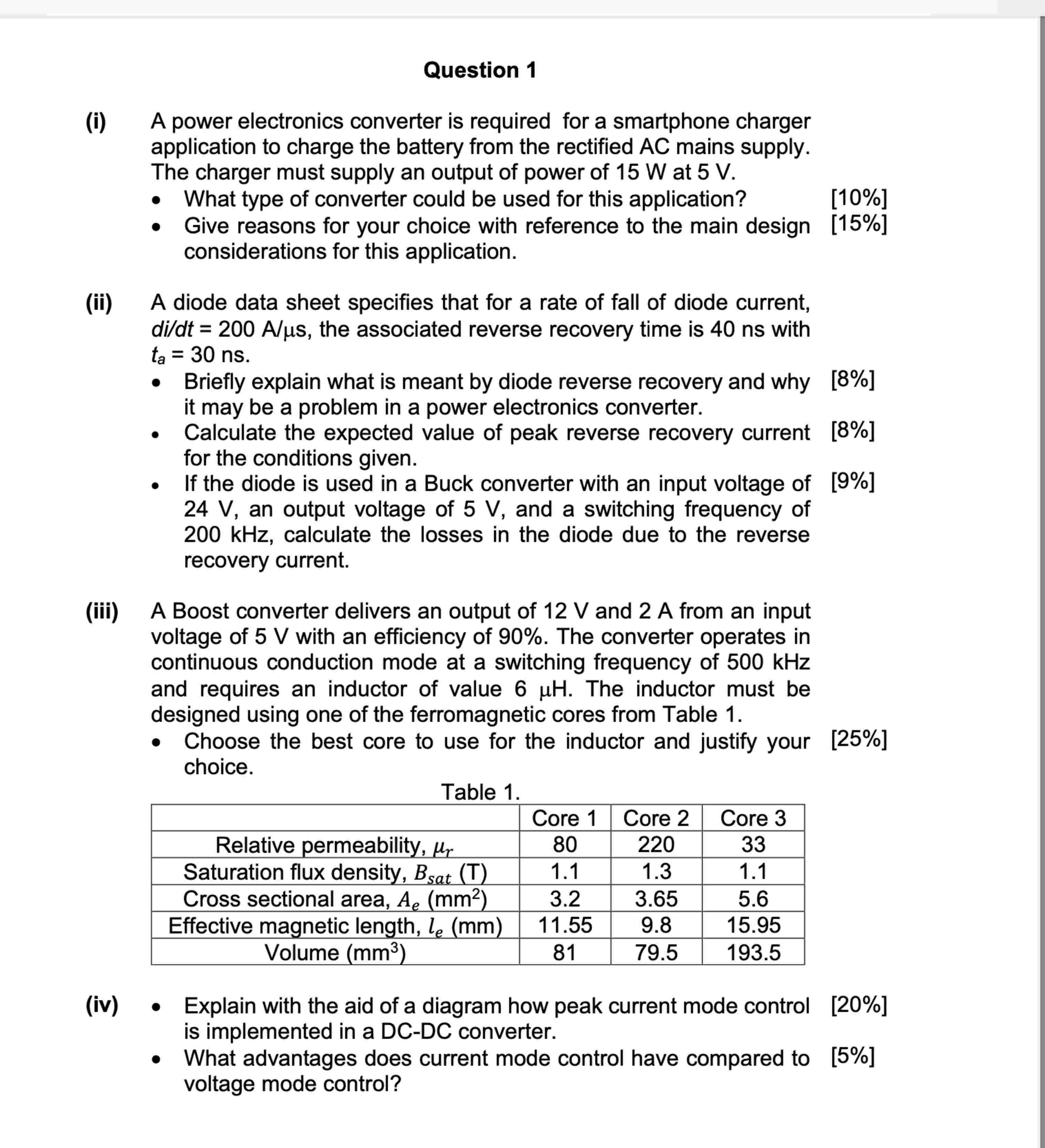 Question 1 ( i ) A power electronics converter is