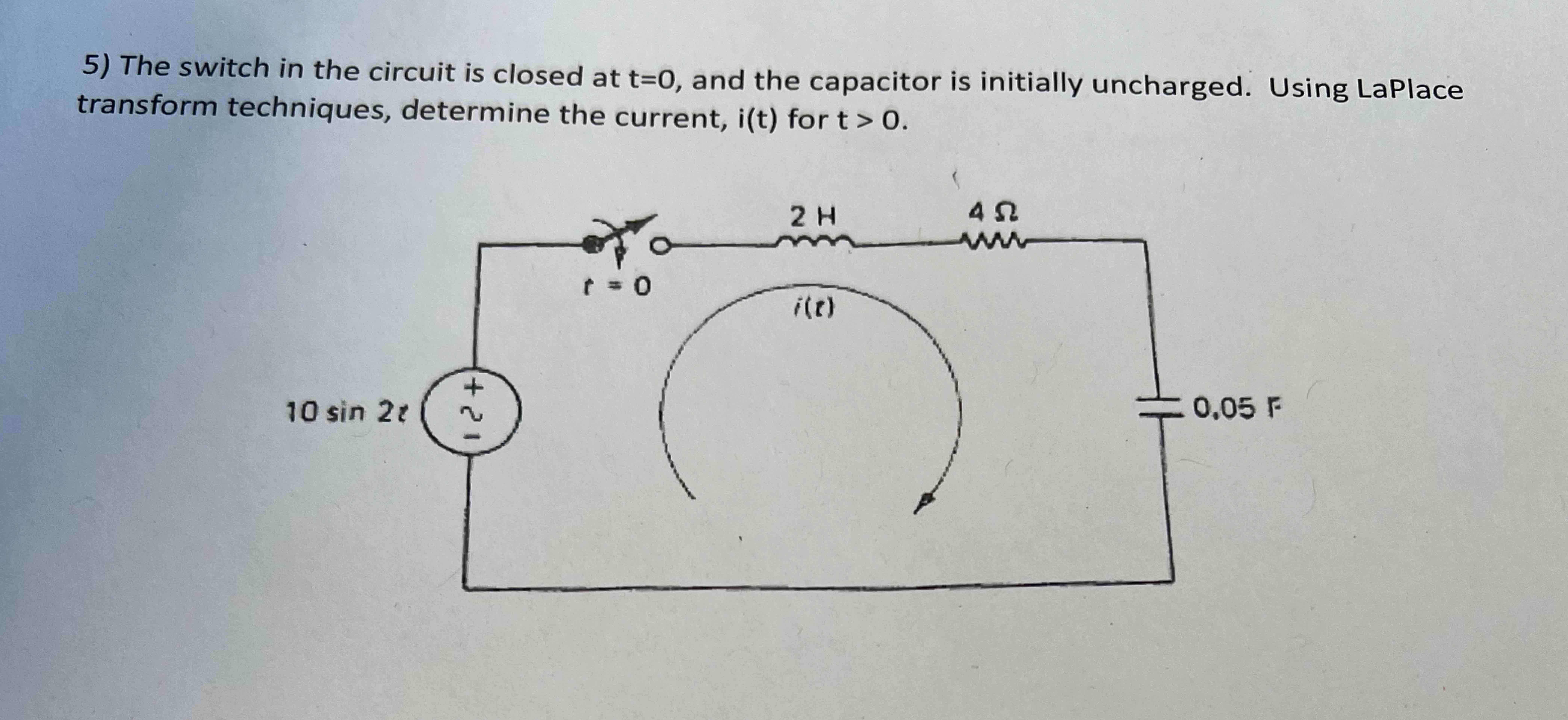 The switch in the circuit is closed at t = 0 ,