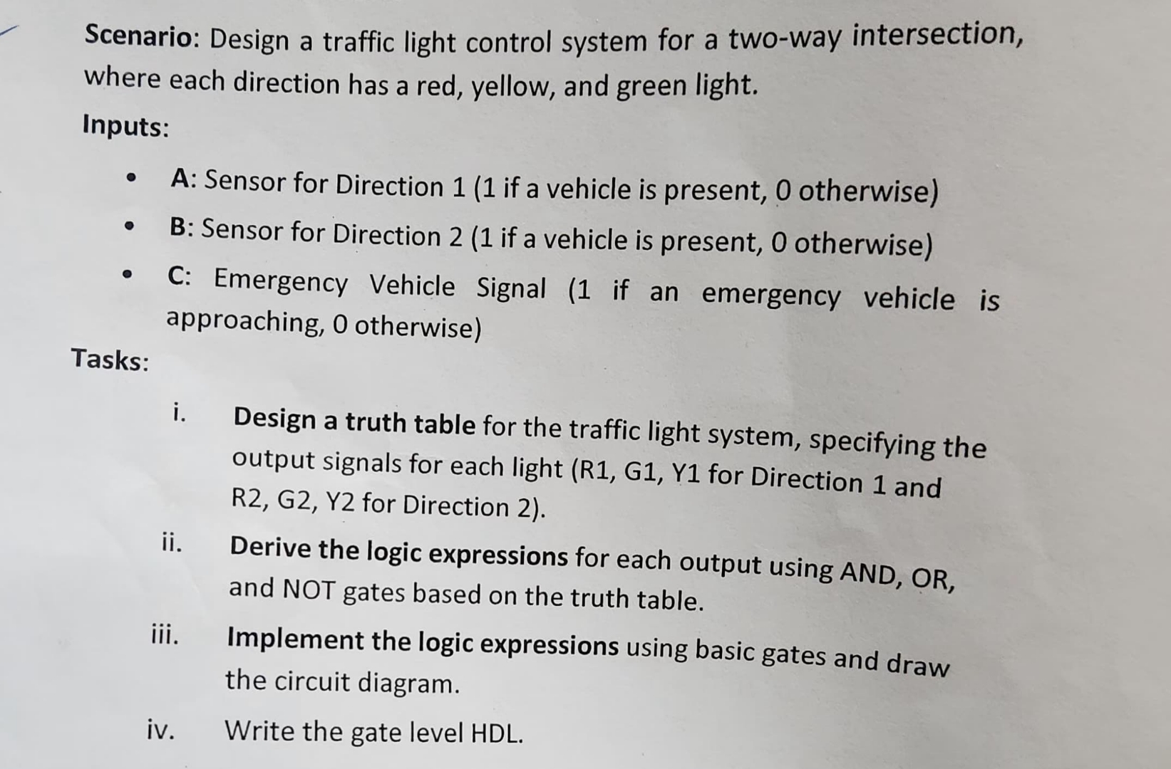 Scenario: Design a traffic light control system