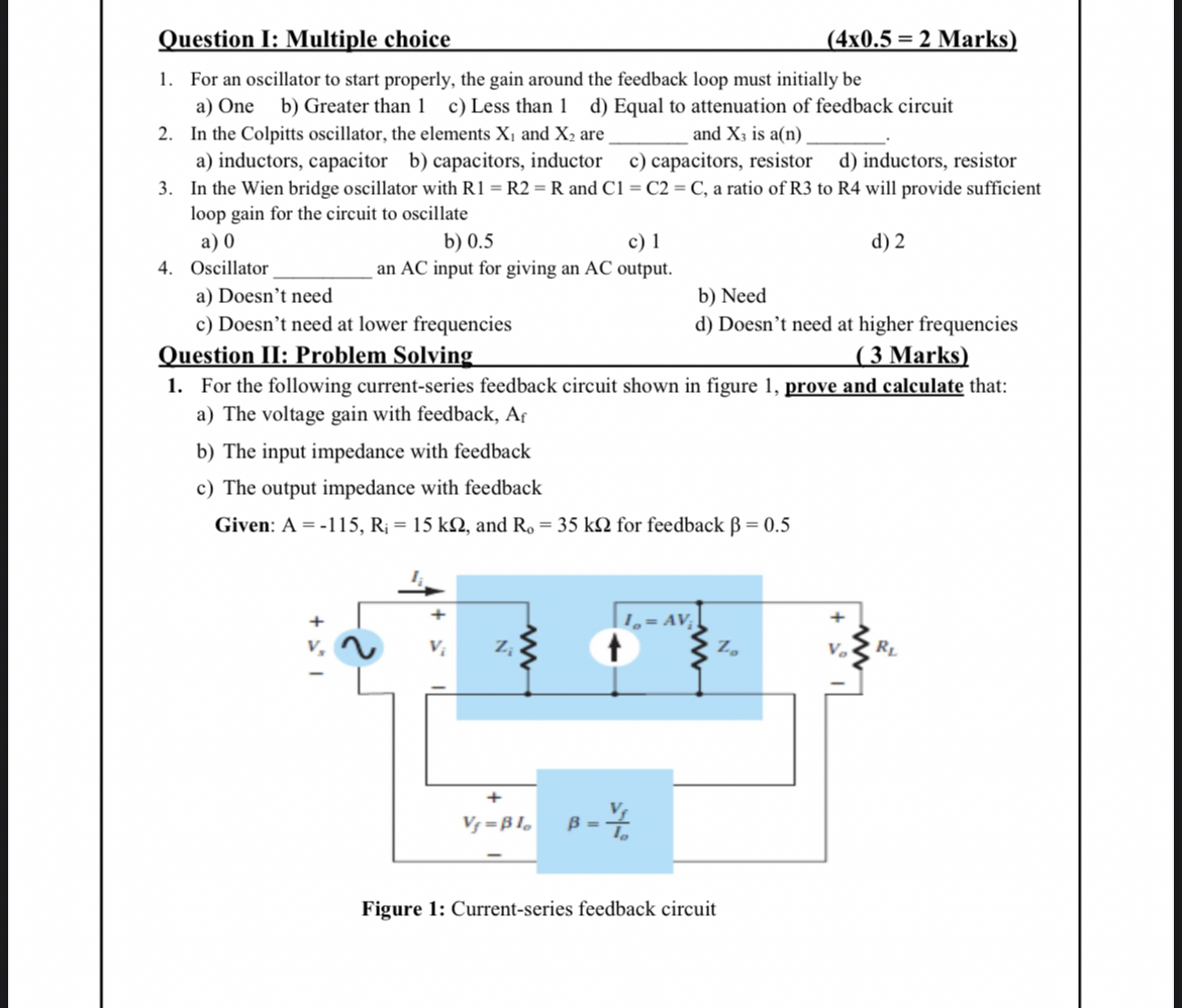 Question I: Multiple choice ( 4 x 0 . 5 = 2 Marks