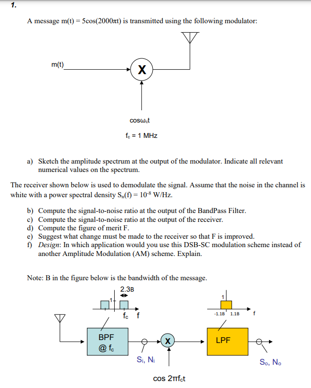 1 . A message \ ( \ mathrm { m } ( \ mathrm { t }