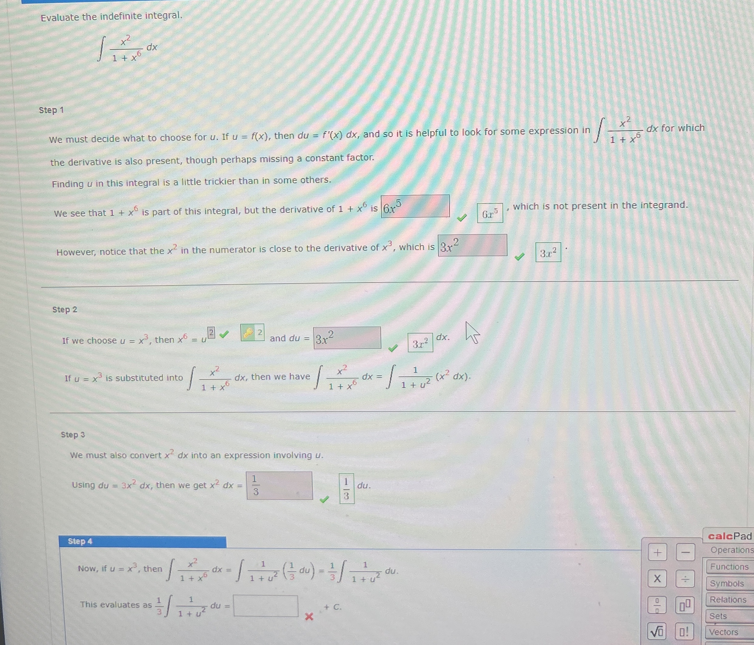 Evaluate the indefinite integral. x 2 1 + x 6 d x
