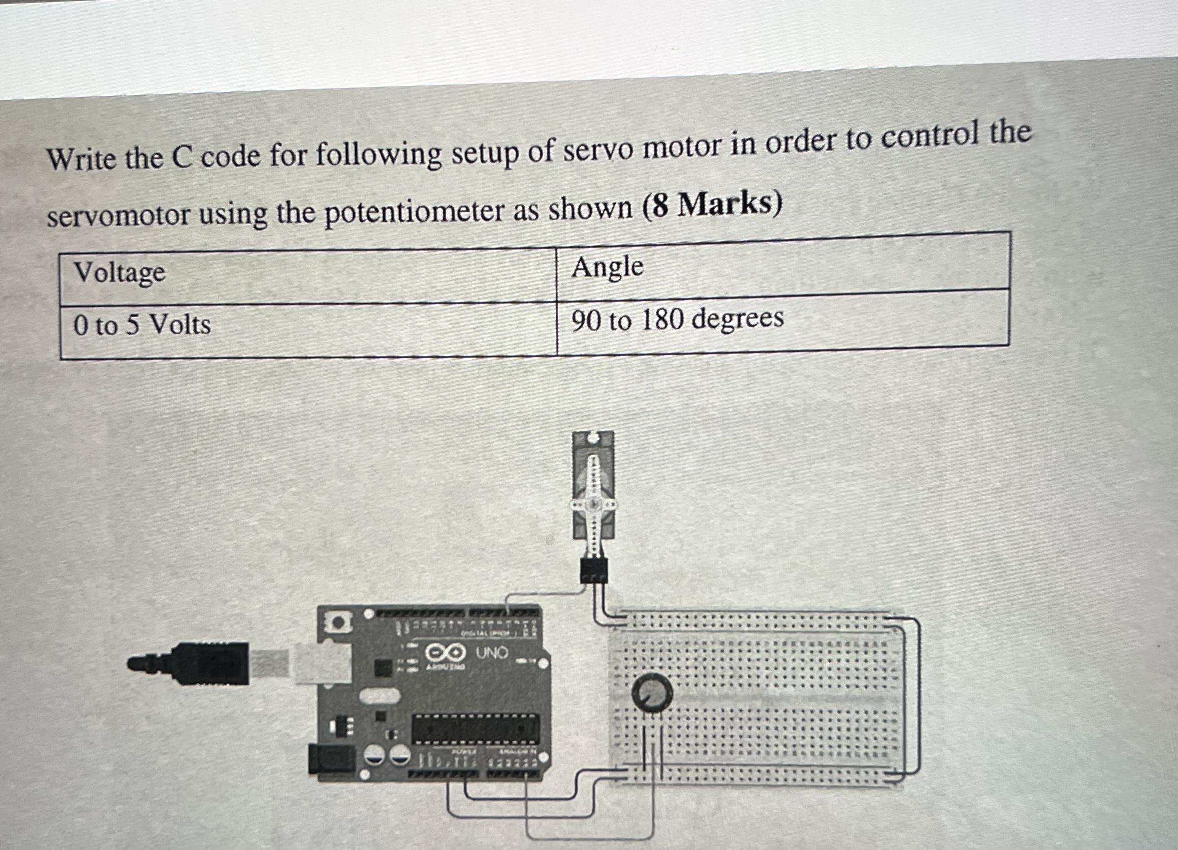 Write the C code for following setup of servo