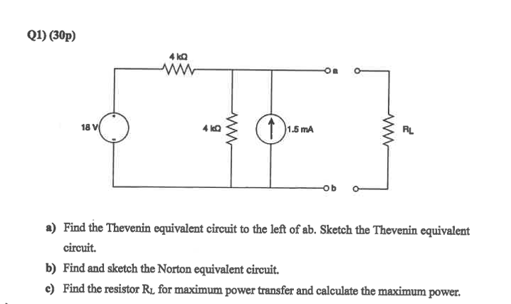 Q 1 ) ( 3 0 p ) a ) Find the Thevenin equivalent