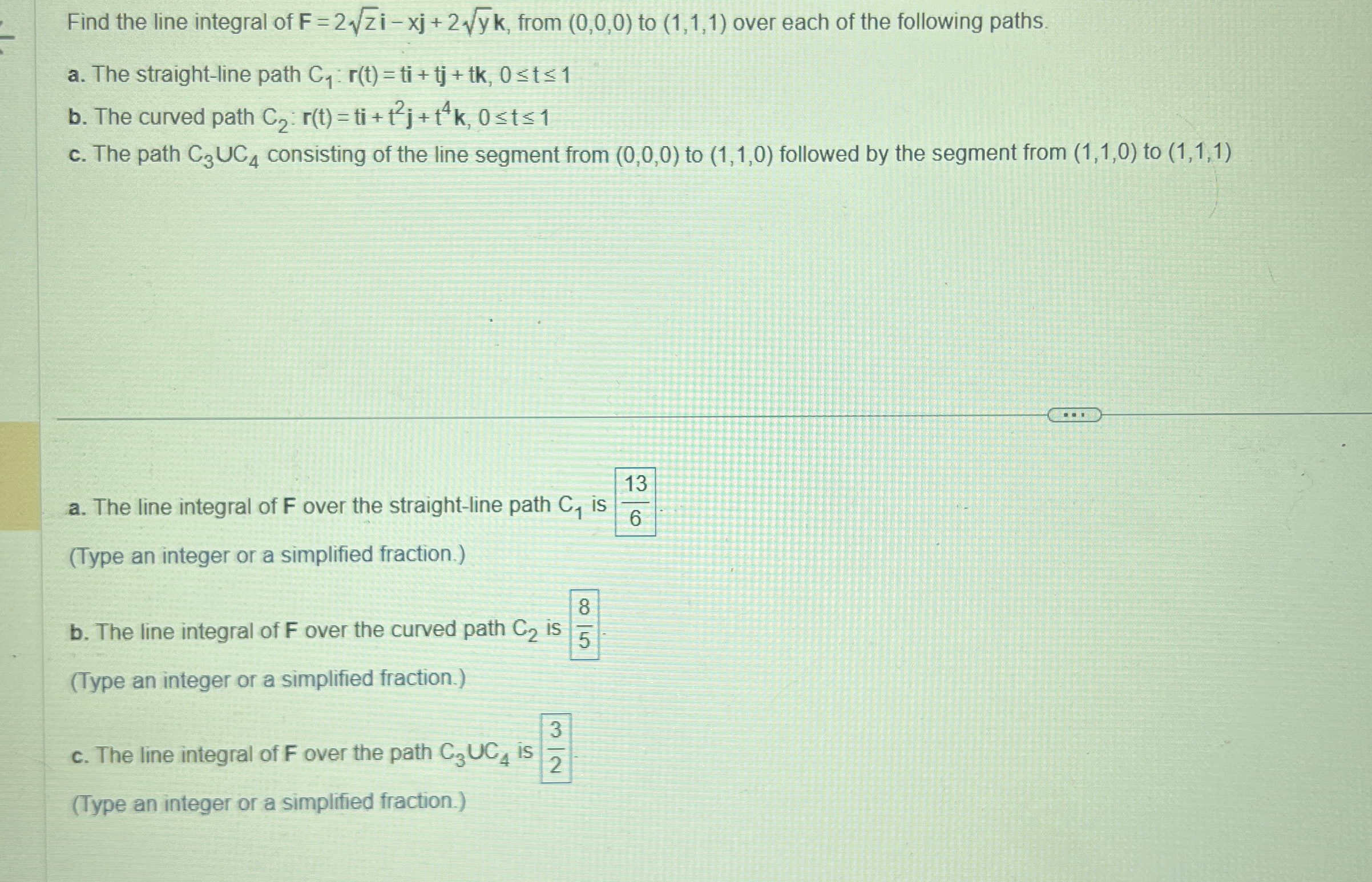 Find the line integral of F = 2 z 2 i - x j + 2 y