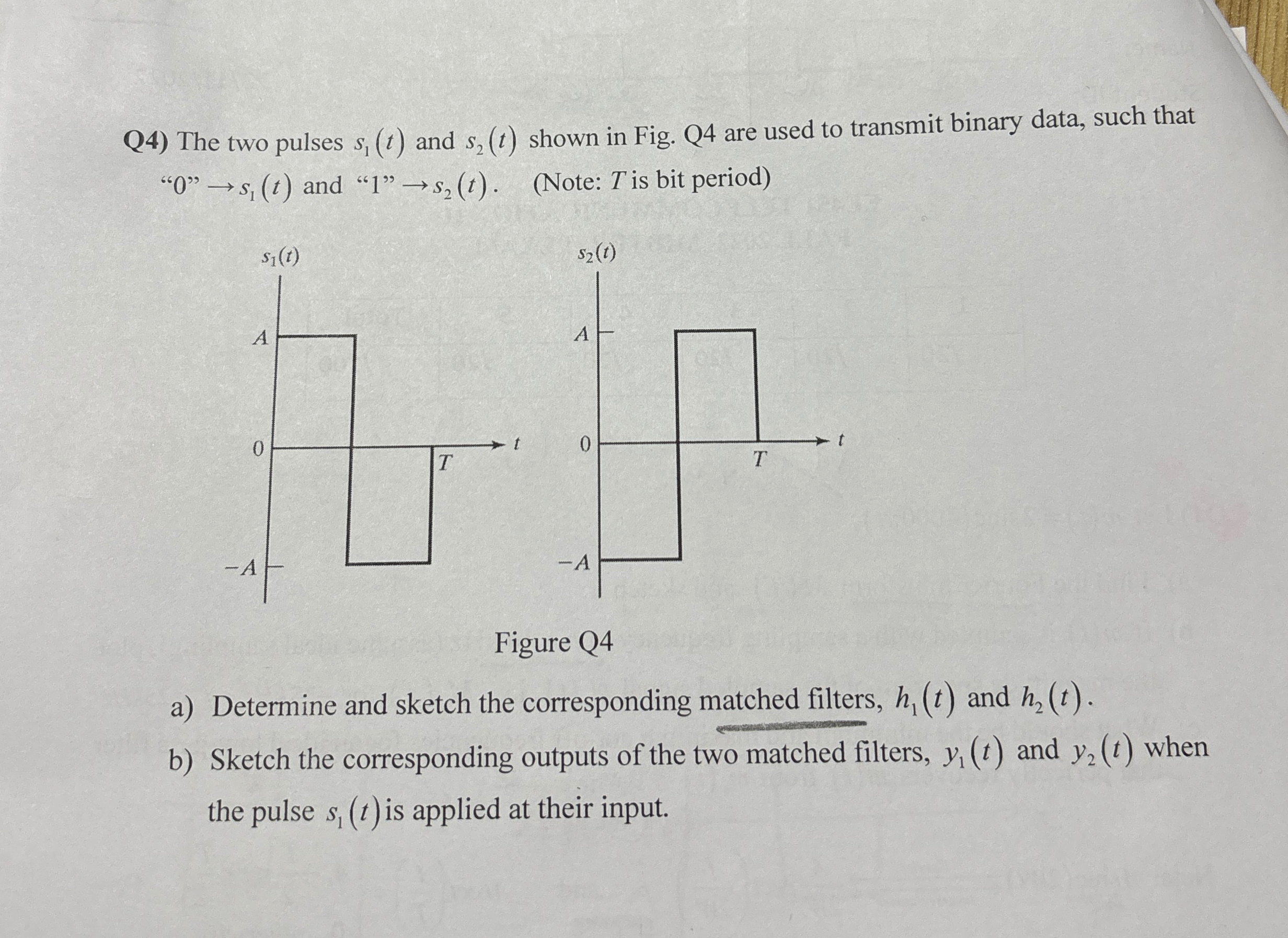 Q 4 ) The two pulses s 1 ( t ) and s 2 ( t )