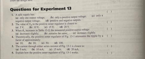 Questions for Experiment 1 3 1 . A split supply
