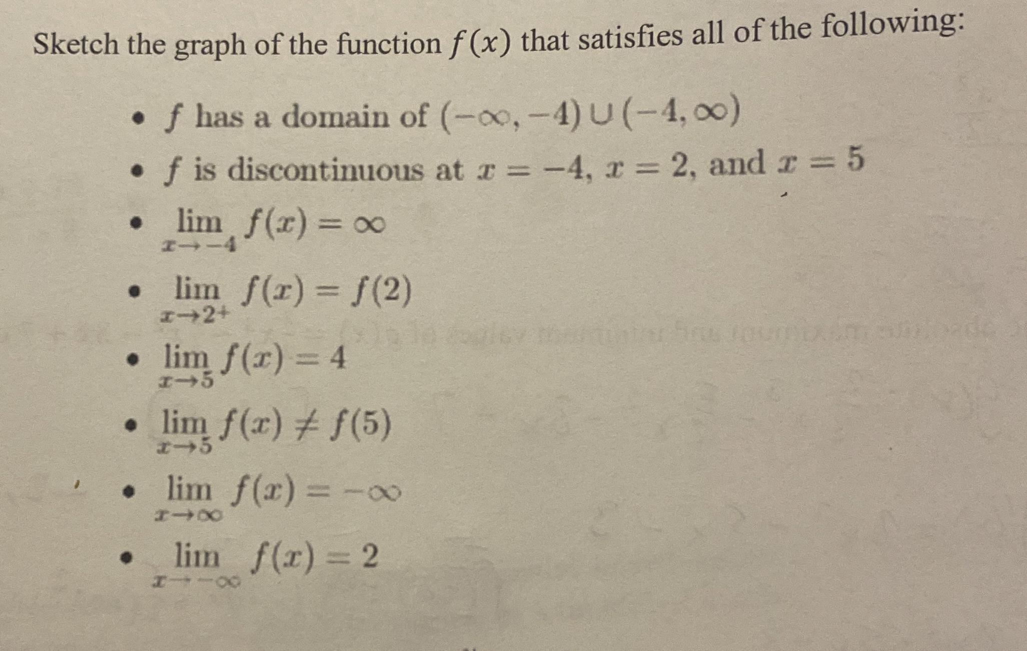 Sketch the graph of the function f ( x ) that
