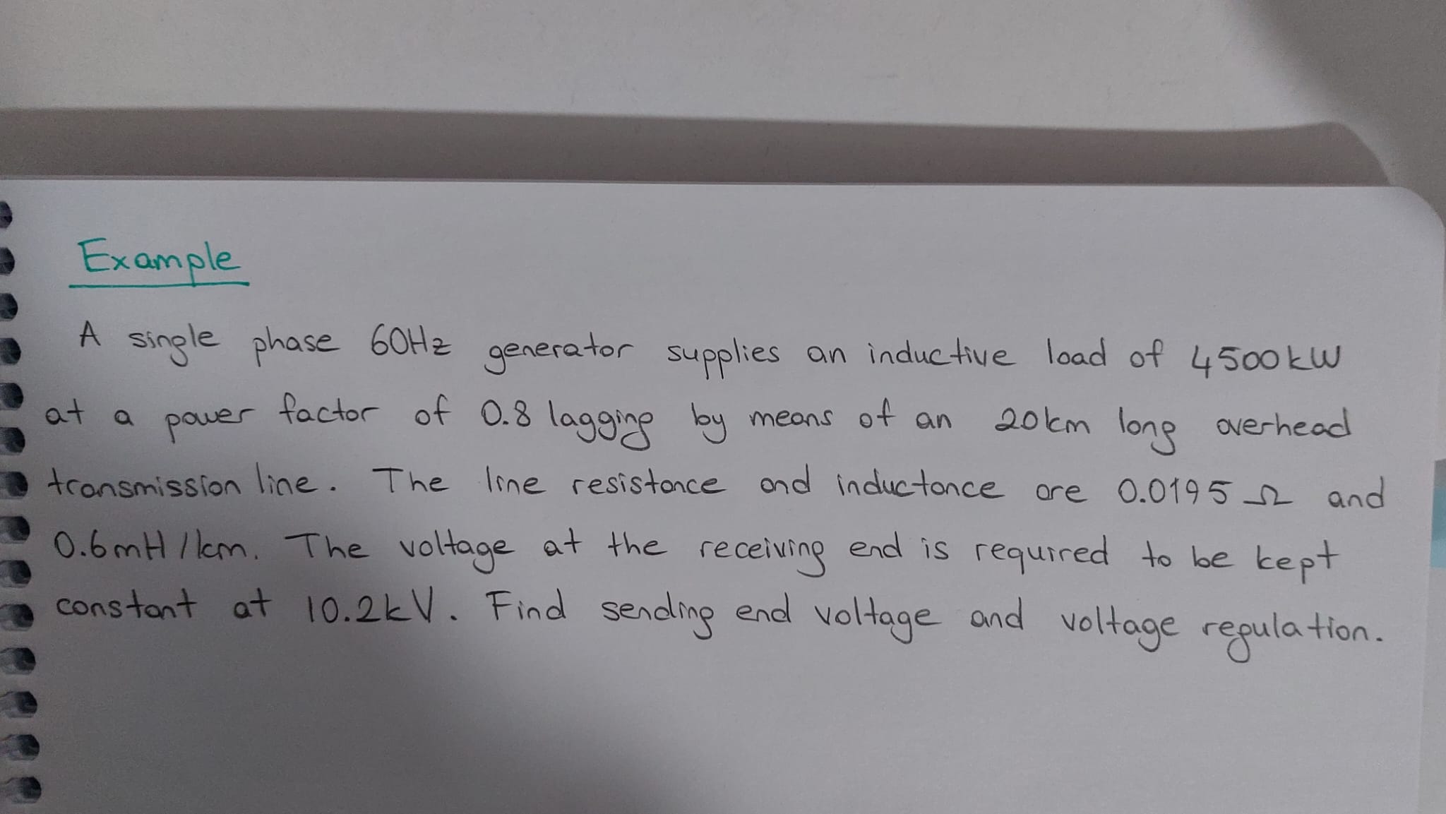 Example A single phase 6 0 Hz generator supplies