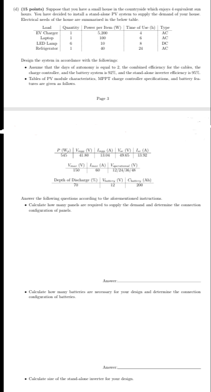 ( d ) ( 1 5 points ) Suppose that you have a