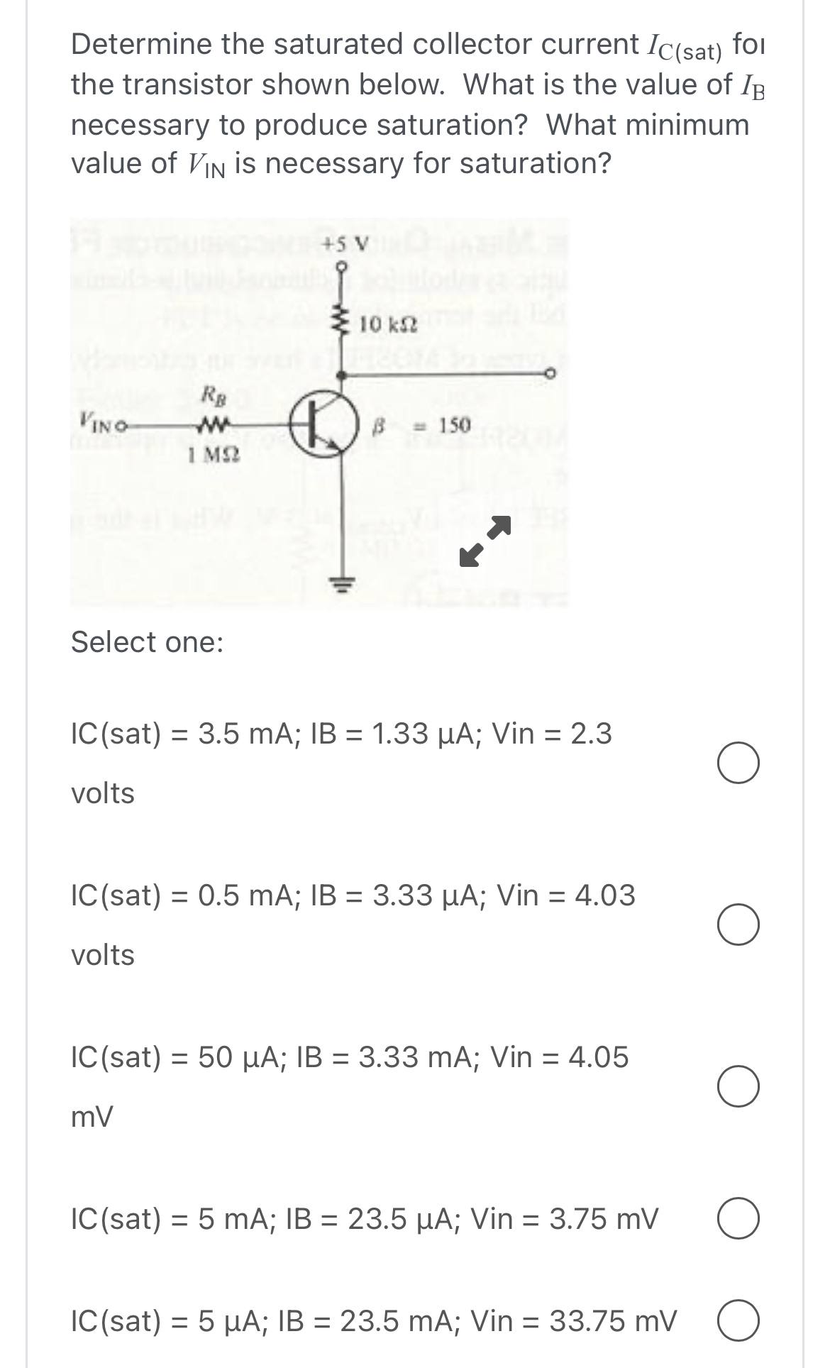 Determine the saturated collector current I C ( s