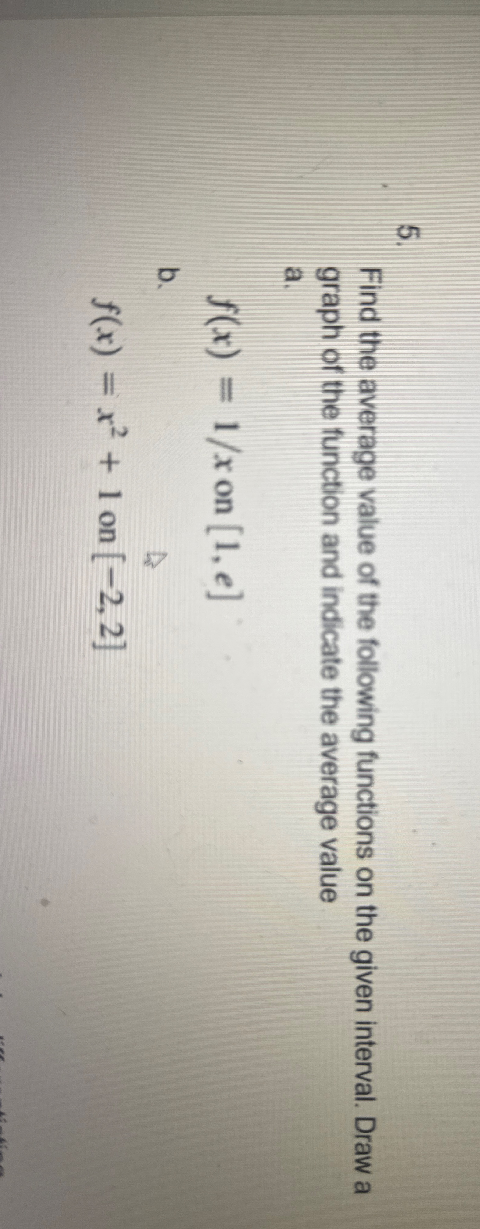 Find the average value of the following functions