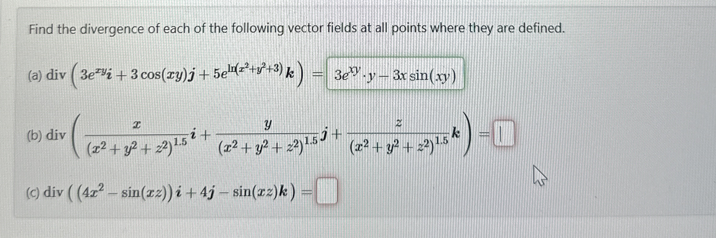 Find the divergence of each of the following