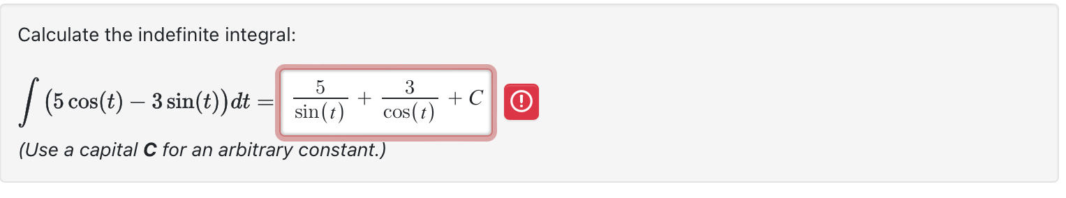 Calculate the indefinite integral: ( 5 c o s ( t