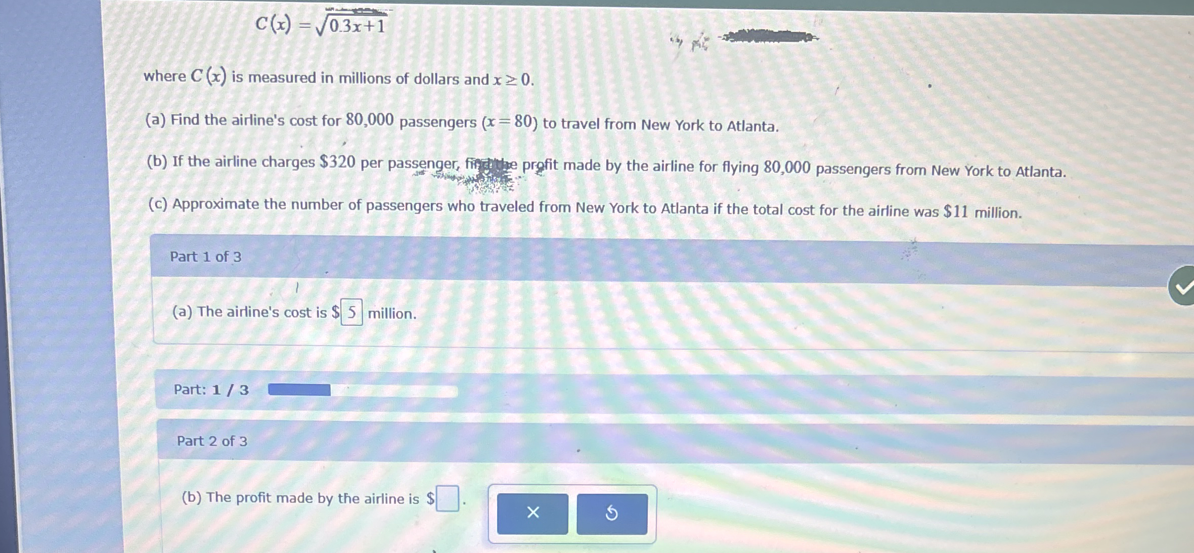 C ( x ) = 0 . 3 x + 1 2 where C ( x ) is measured