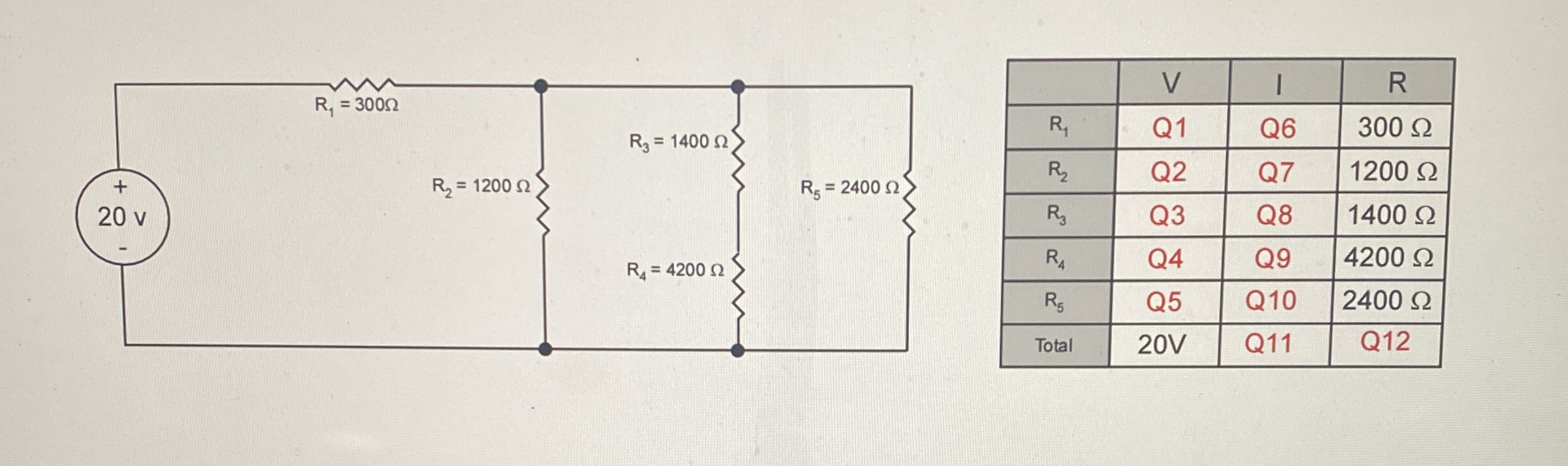\ table [ [ , V , I,R ] , [ R 1 , Q 1 , Q 6 , 3 0